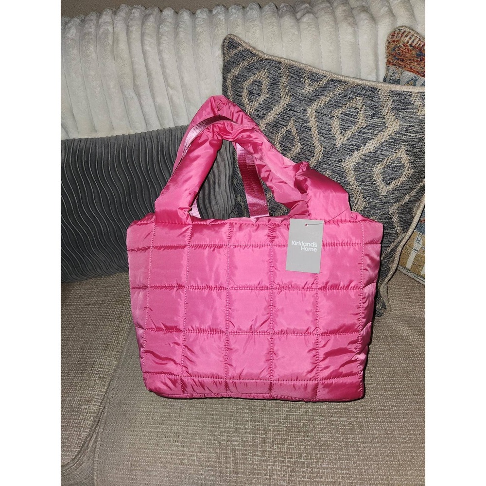 Kirklands Home Hot Pink Quilted Puffer Tote Bag Crossbody Padded NWT